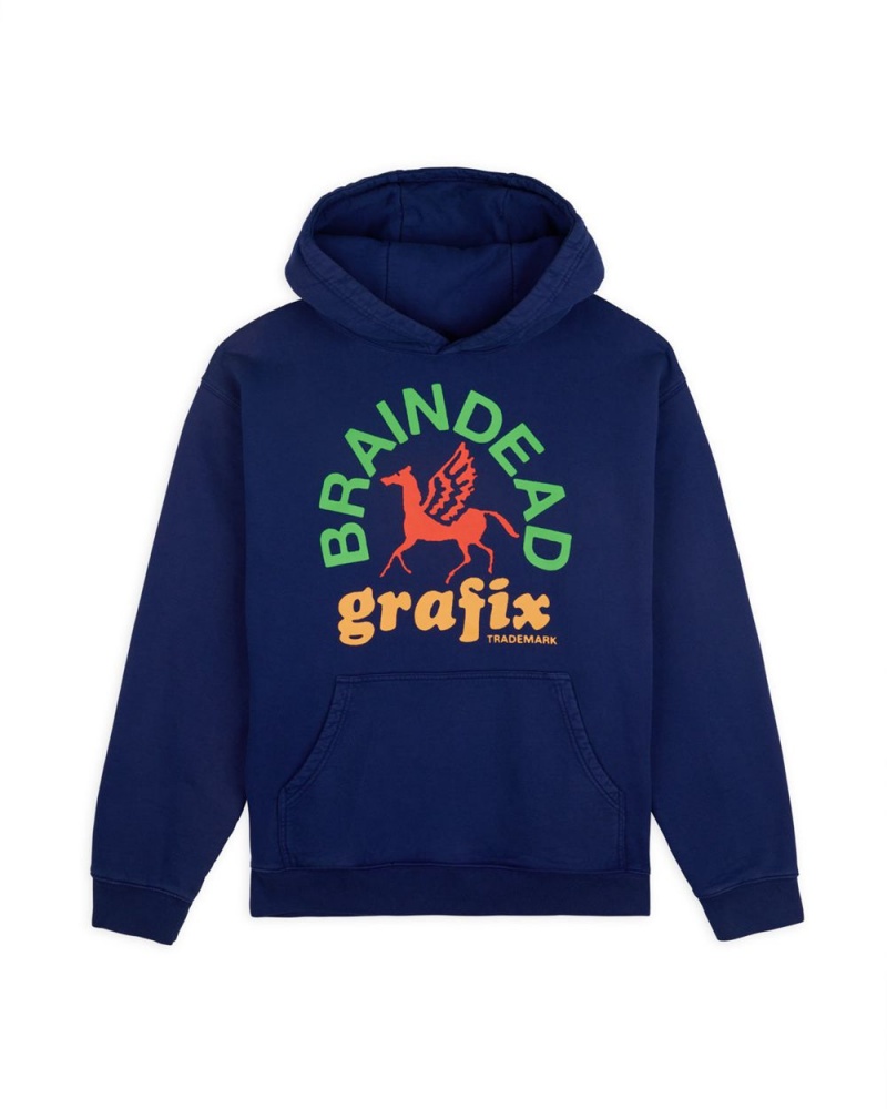 Navy Brain Dead Grafix Hoodie | USA BVHJ25318