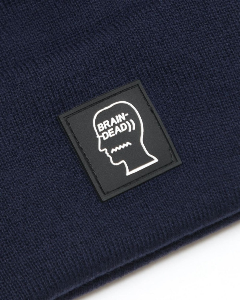 Navy Brain Dead Logo Head Beanie | USA JIFR62354