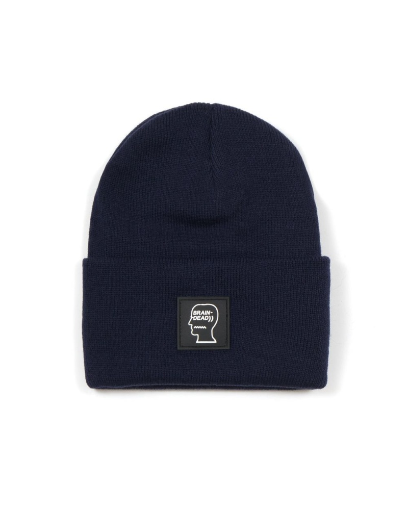 Navy Brain Dead Logo Head Beanie | USA JIFR62354