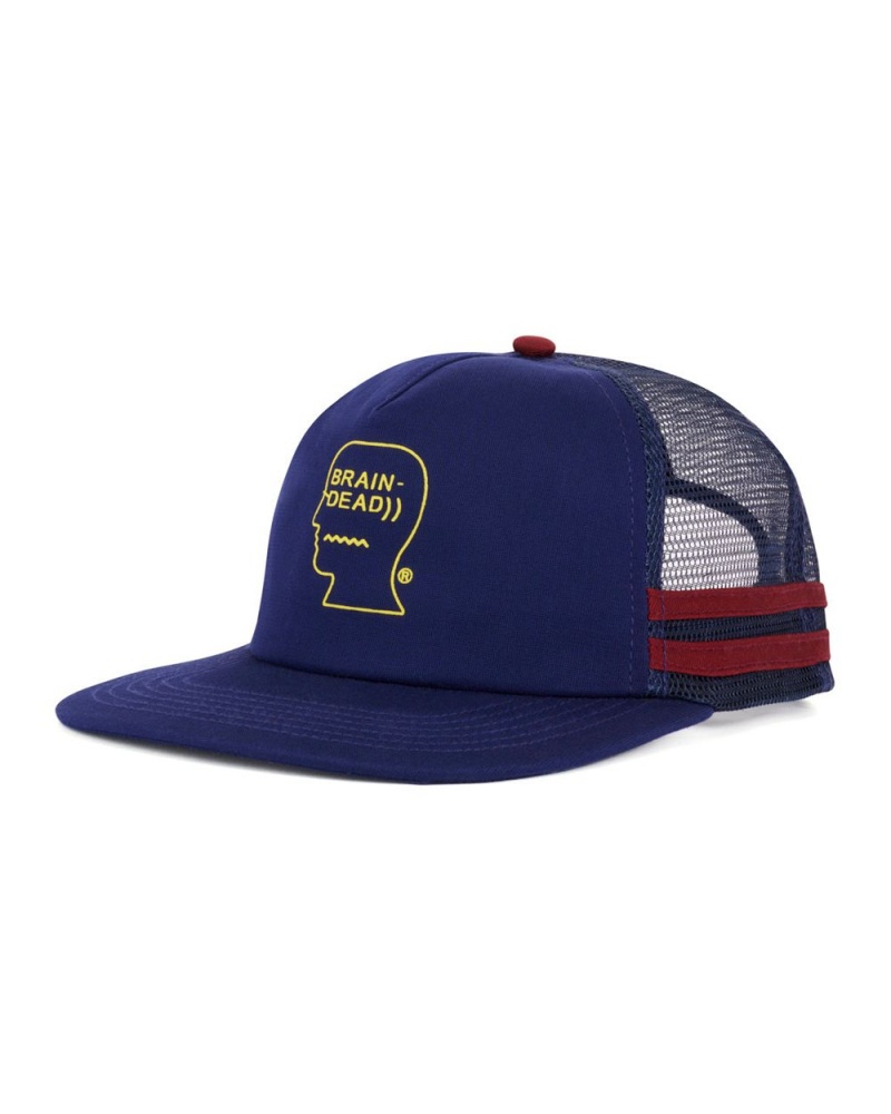 Navy Brain Dead Logohead 5 Panel Trucker Cap | USA EDUY65049