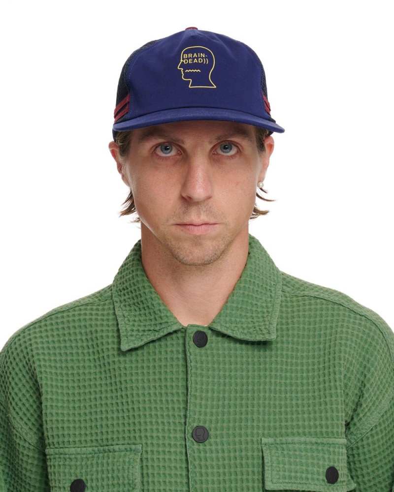 Navy Brain Dead Logohead 5 Panel Trucker Cap | USA EDUY65049