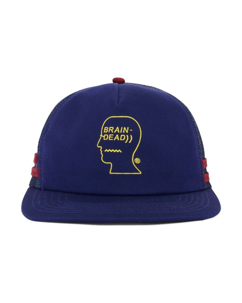 Navy Brain Dead Logohead 5 Panel Trucker Cap | USA EDUY65049