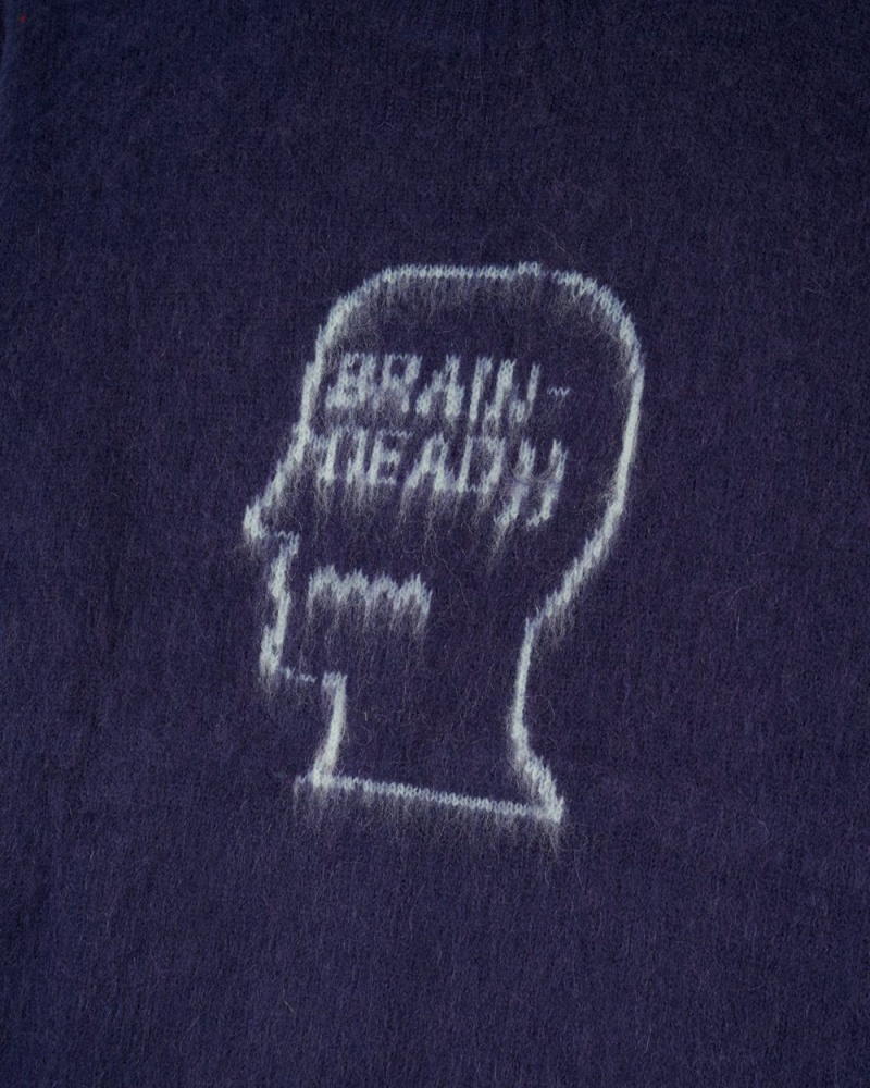 Navy Brain Dead Logohead Pile Crewneck Sweater | USA GRXO12507