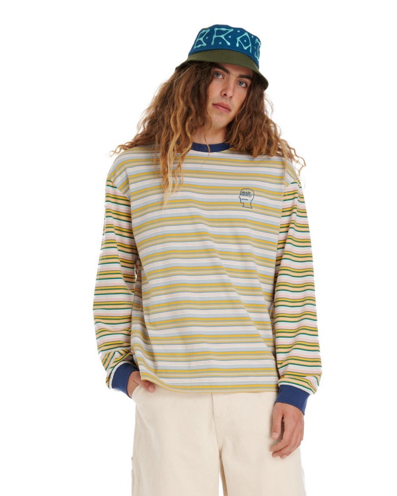 Navy Brain Dead Nineties Blocked Striped Long Sleeve T-Shirt | USA NHSR72064