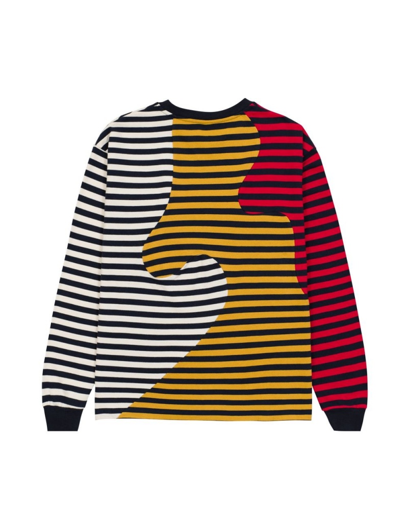 Navy Brain Dead Organic Paneled Stripe Long Sleeve T-Shirt | USA UOLN53201