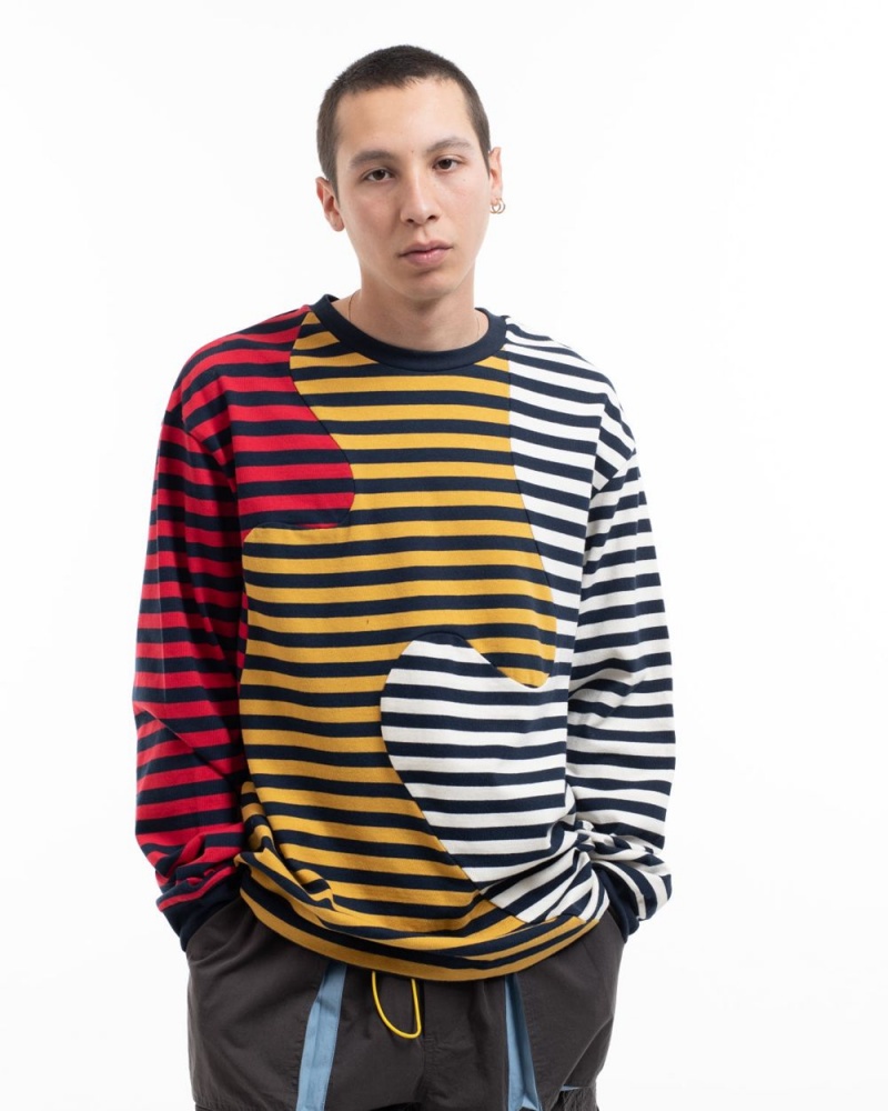 Navy Brain Dead Organic Paneled Stripe Long Sleeve T-Shirt | USA UOLN53201