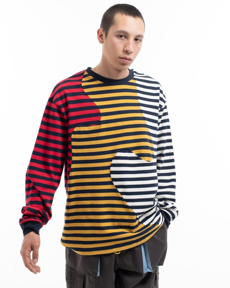 Navy Brain Dead Organic Paneled Stripe Long Sleeve T-Shirt | USA UOLN53201