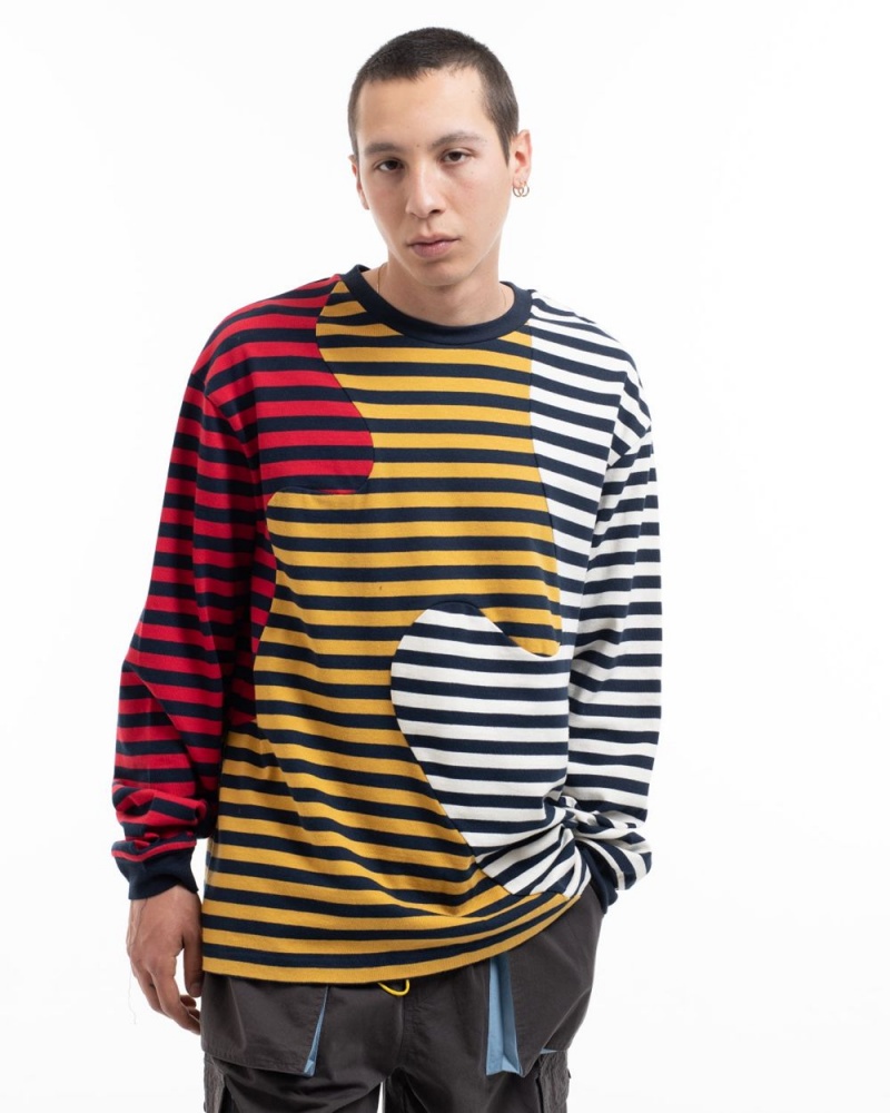 Navy Brain Dead Organic Paneled Stripe Long Sleeve T-Shirt | USA UOLN53201