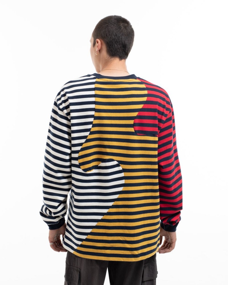 Navy Brain Dead Organic Paneled Stripe Long Sleeve T-Shirt | USA UOLN53201