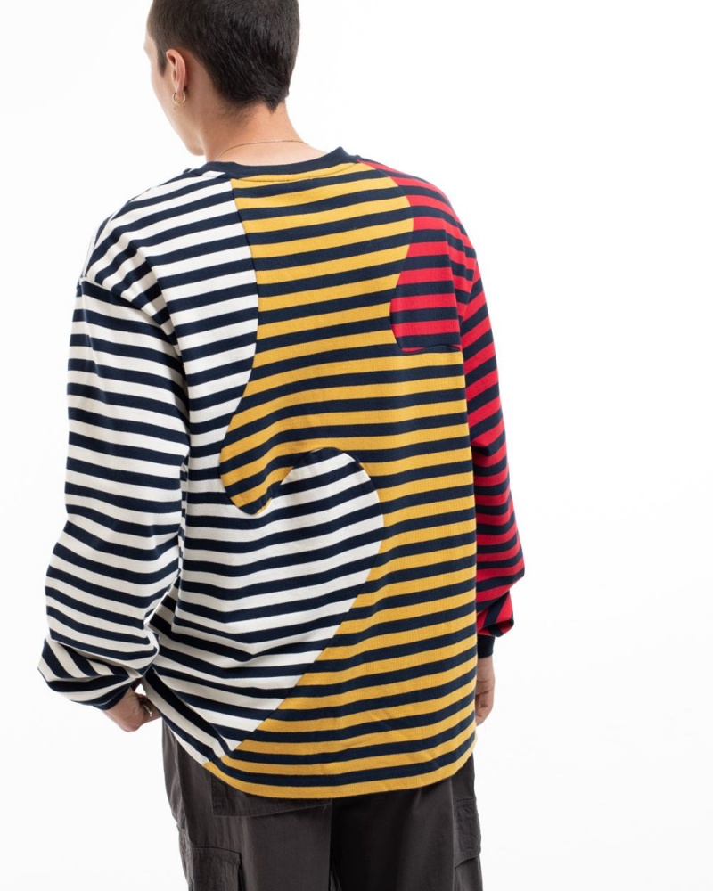 Navy Brain Dead Organic Paneled Stripe Long Sleeve T-Shirt | USA UOLN53201