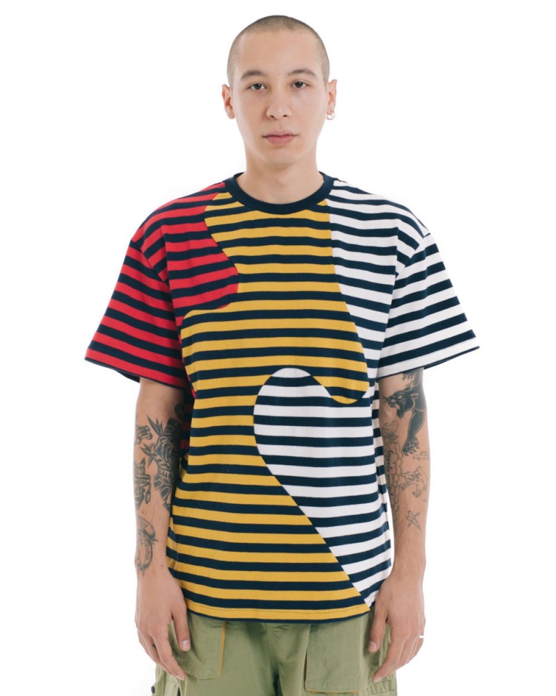 Navy Brain Dead Organic Paneled Stripe T-Shirt | USA XASZ95742