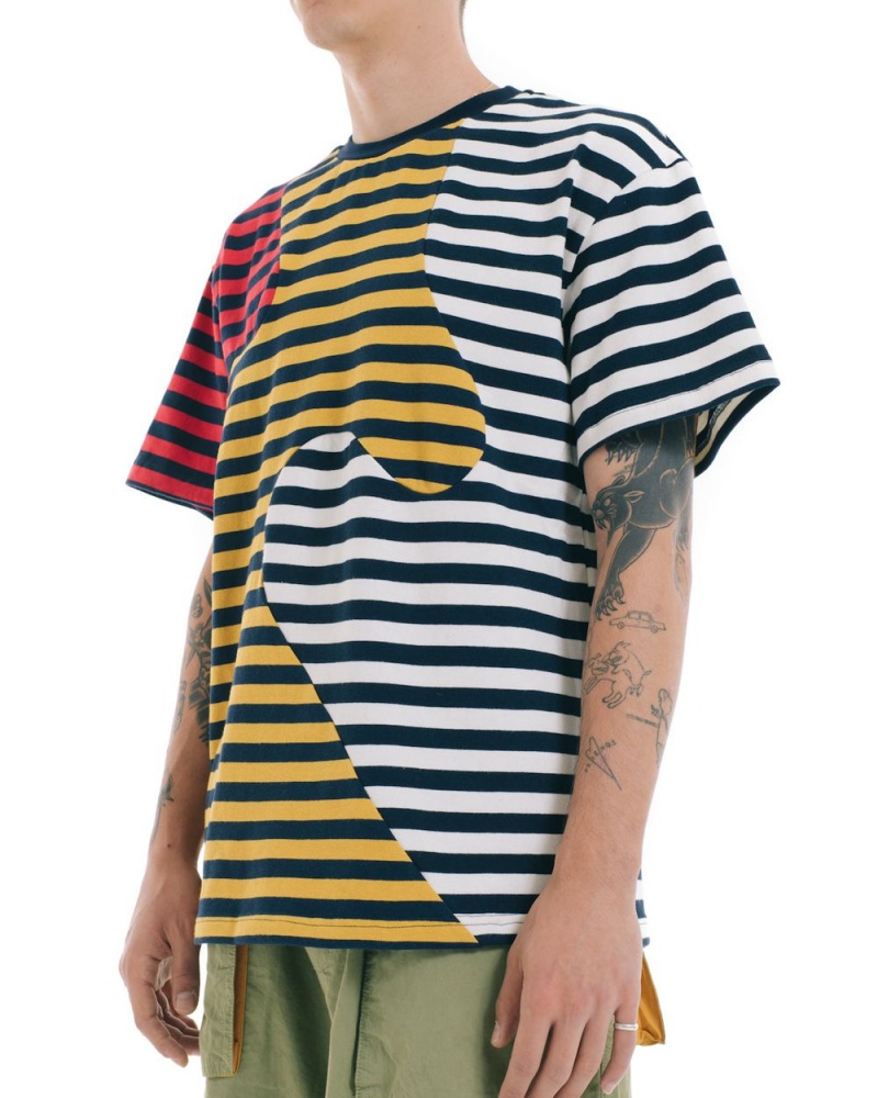 Navy Brain Dead Organic Paneled Stripe T-Shirt | USA XASZ95742