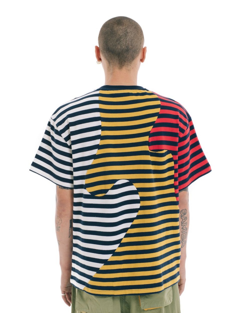 Navy Brain Dead Organic Paneled Stripe T-Shirt | USA XASZ95742