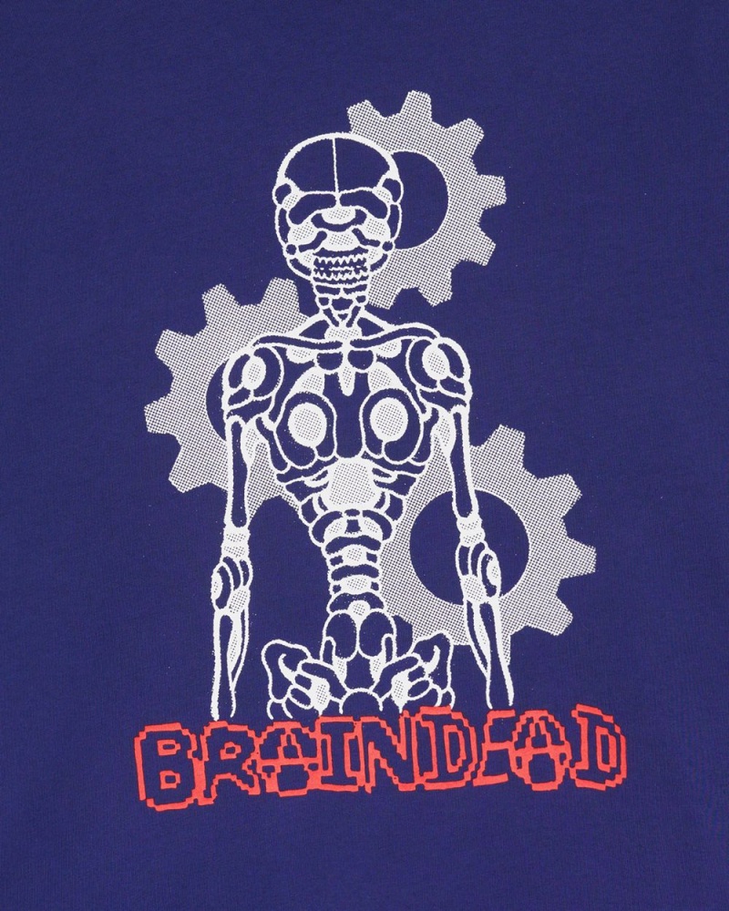 Navy Brain Dead Skeletal Gear Long Sleeve T-Shirt | USA VXOP43561