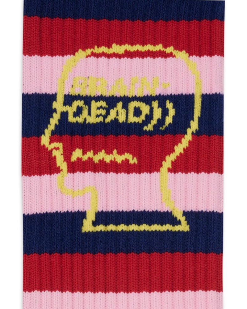 Navy Brain Dead Striped Logo Head Socks | USA XGLC86925