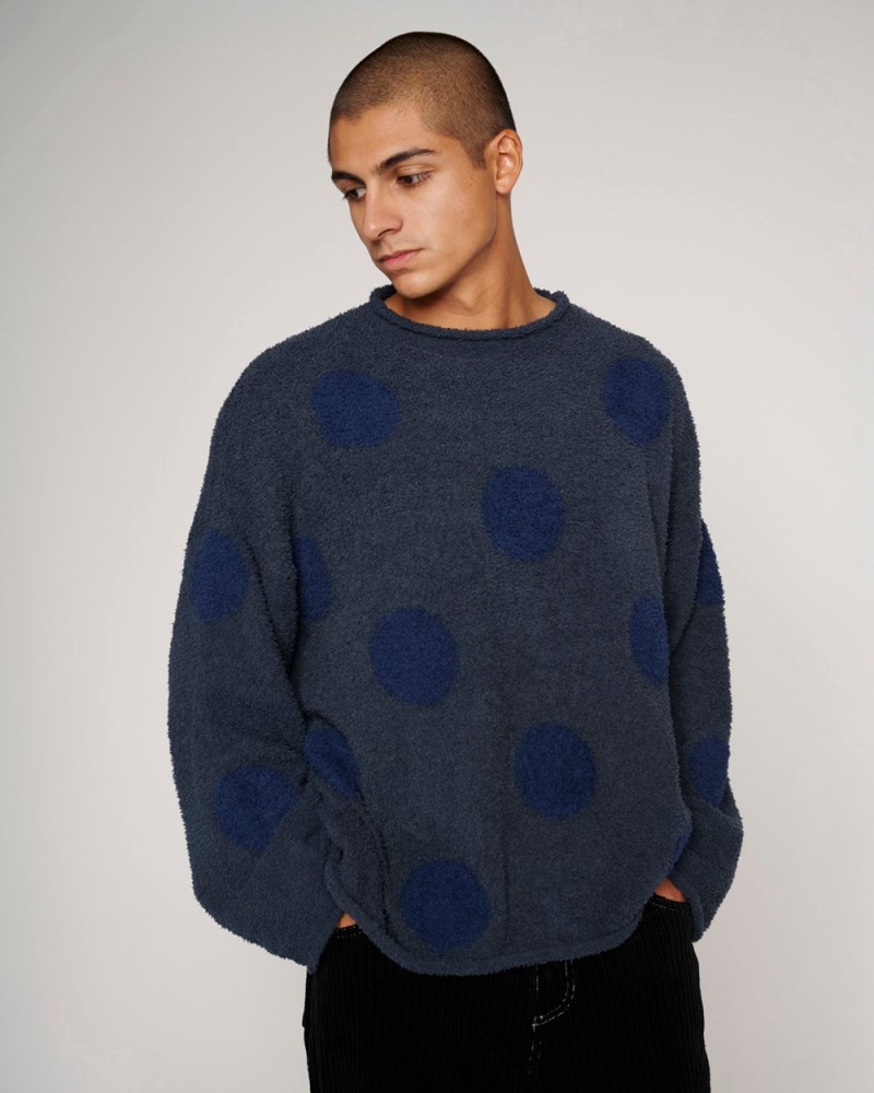 Navy Brain Dead Teddy Fur Dot Knit Sweater | USA BKLH26018