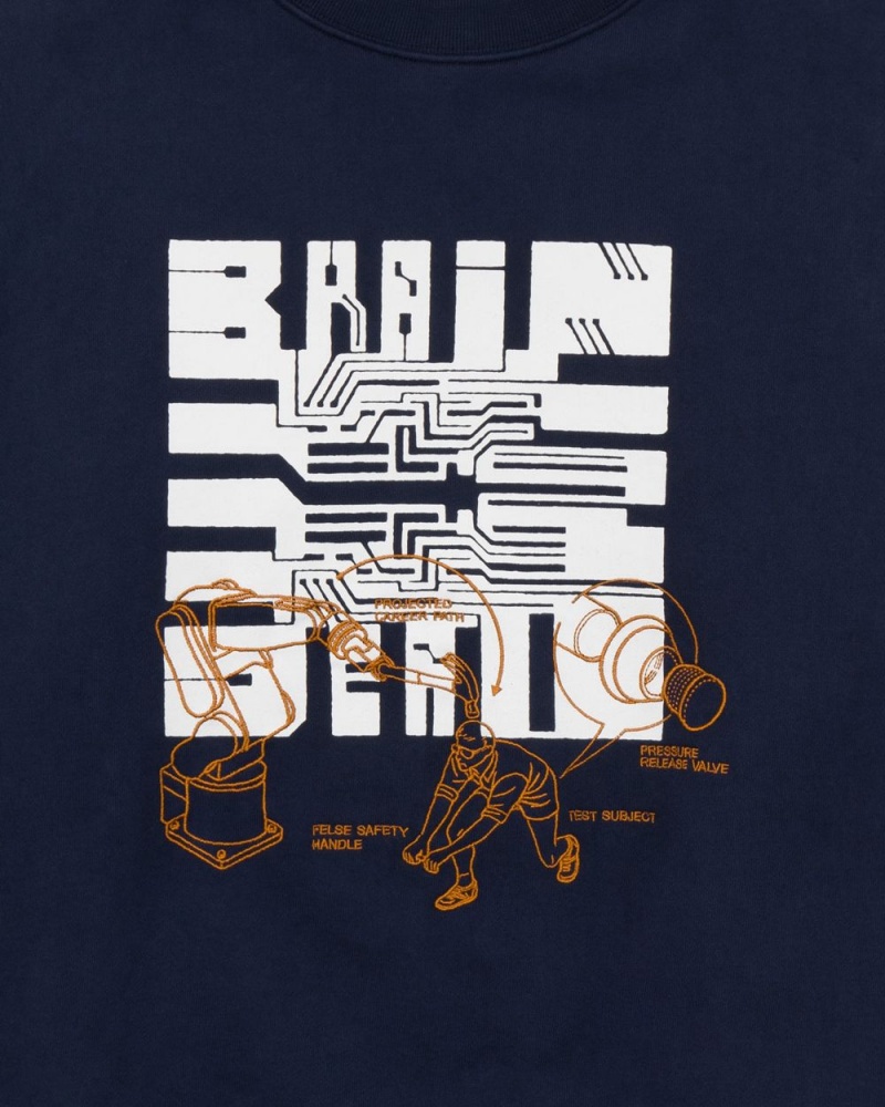 Navy Brain Dead Tutorials Crewneck Sweatshirt | USA LCBZ20694