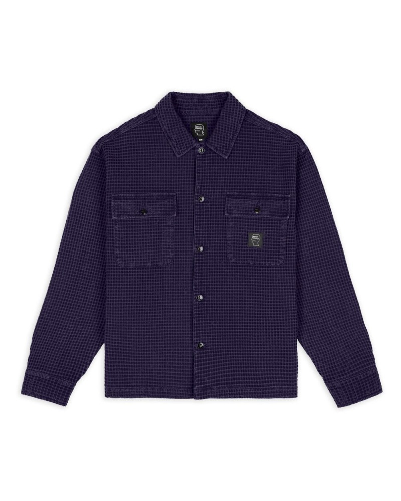 Navy Brain Dead Waffle Button Front Shirt | USA ISRO98523