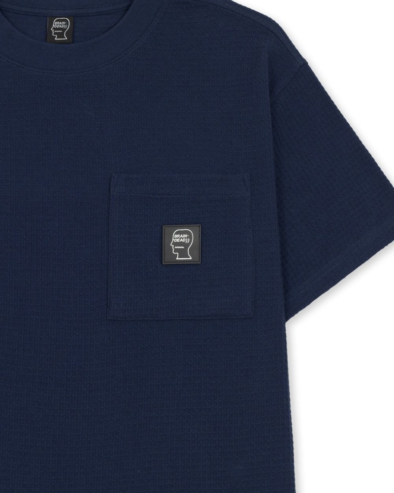 Navy Brain Dead Waffle Knit Mockneck Pocket W/Pvc T-Shirt | USA GUNJ91670