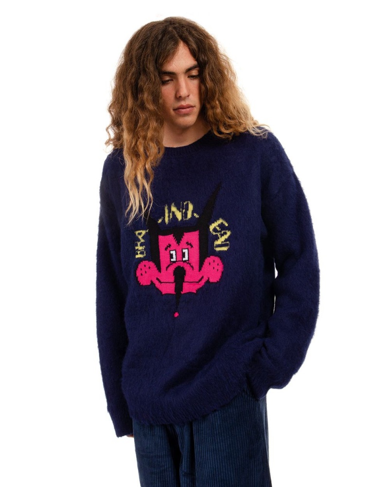 Navy Brain Dead Whiskers Heavy Knit Sweater | USA RPGL91643