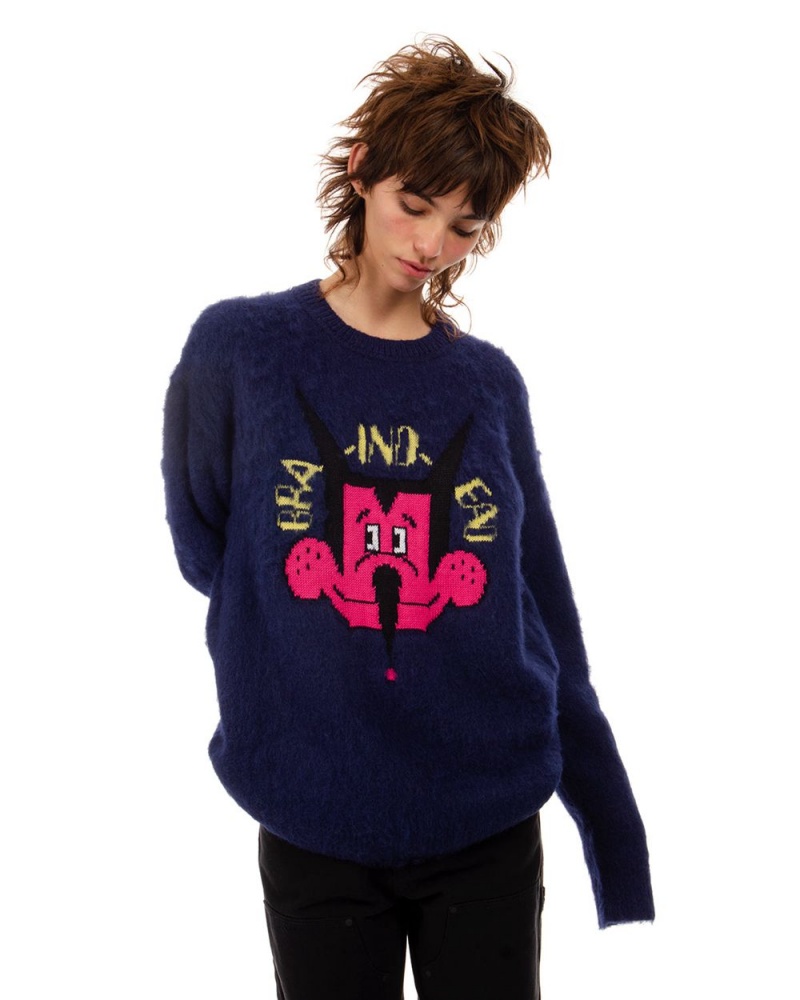 Navy Brain Dead Whiskers Heavy Knit Sweater | USA RPGL91643