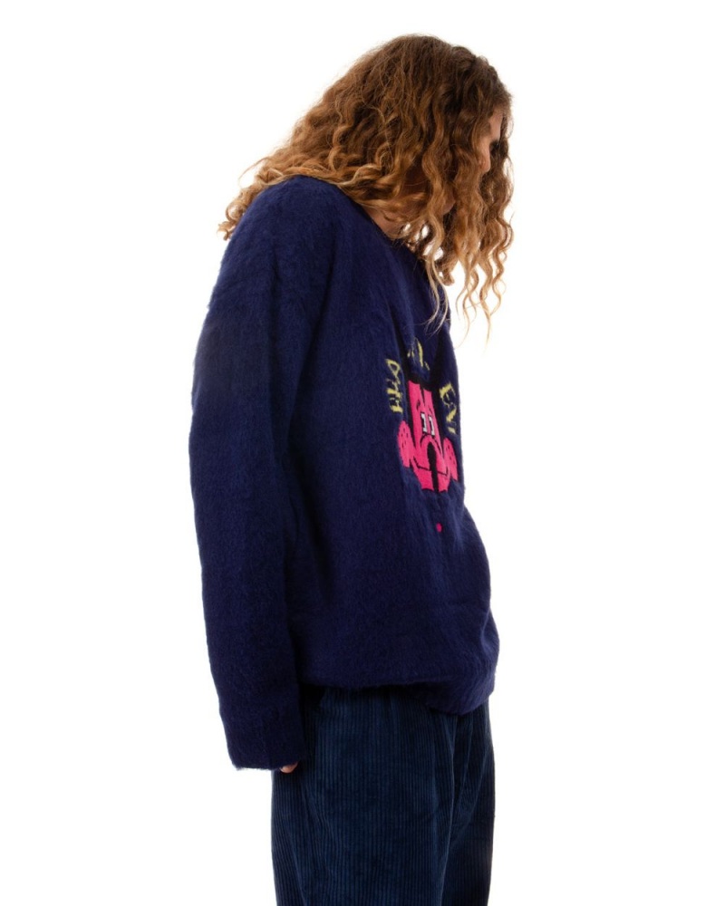 Navy Brain Dead Whiskers Heavy Knit Sweater | USA RPGL91643