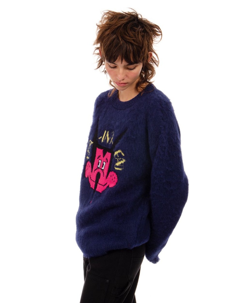 Navy Brain Dead Whiskers Heavy Knit Sweater | USA RPGL91643