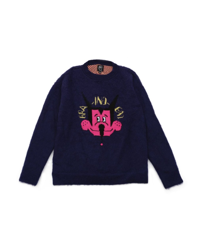 Navy Brain Dead Whiskers Heavy Knit Sweater | USA RPGL91643