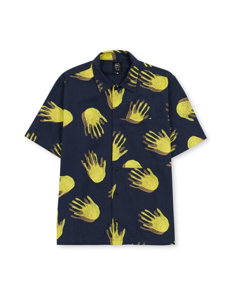 Navy Brain Dead X Gotcha Poplin Short Sleeve Snap Shirt | USA HSBE32014