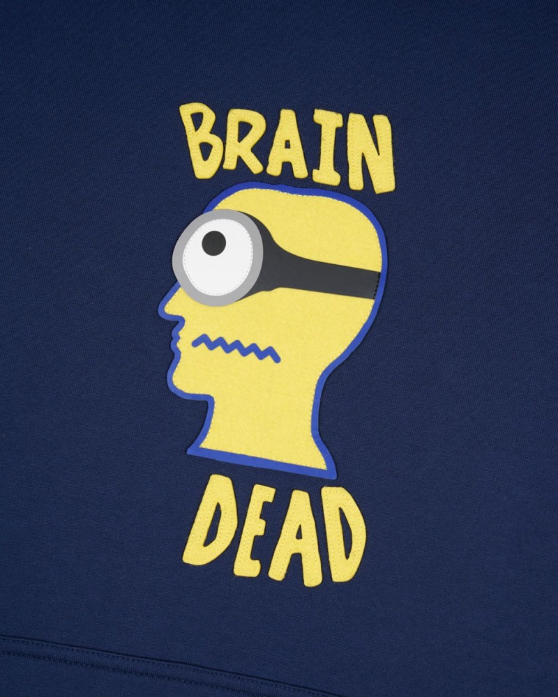 Navy Brain Dead X Minions Minion Brain Sweatshirt Hoodie | USA ATOW58190