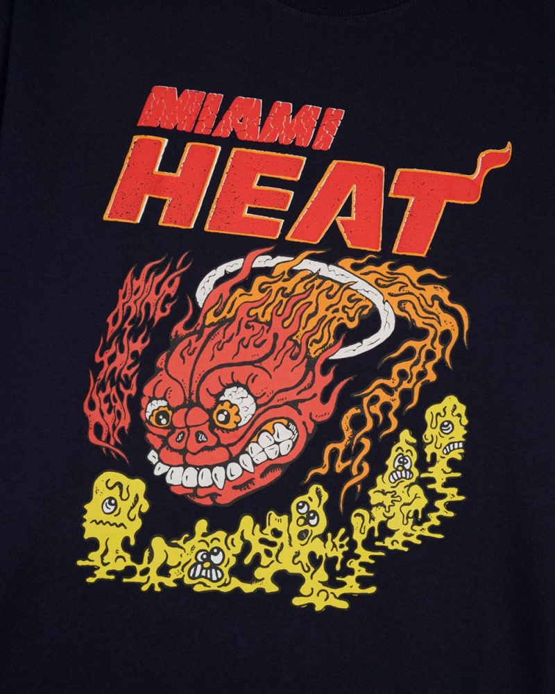 Navy Brain Dead X NBA Miami Heat T-Shirt | USA QLTH80514