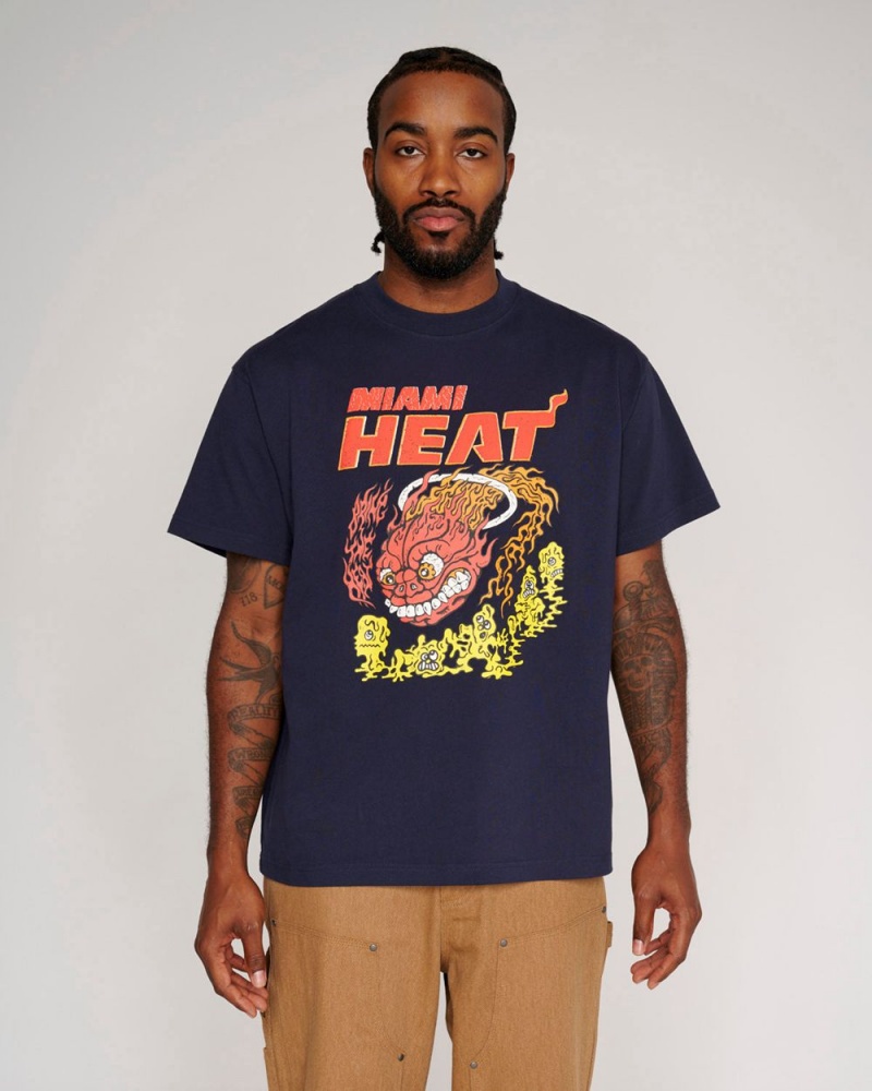 Navy Brain Dead X NBA Miami Heat T-Shirt | USA QLTH80514