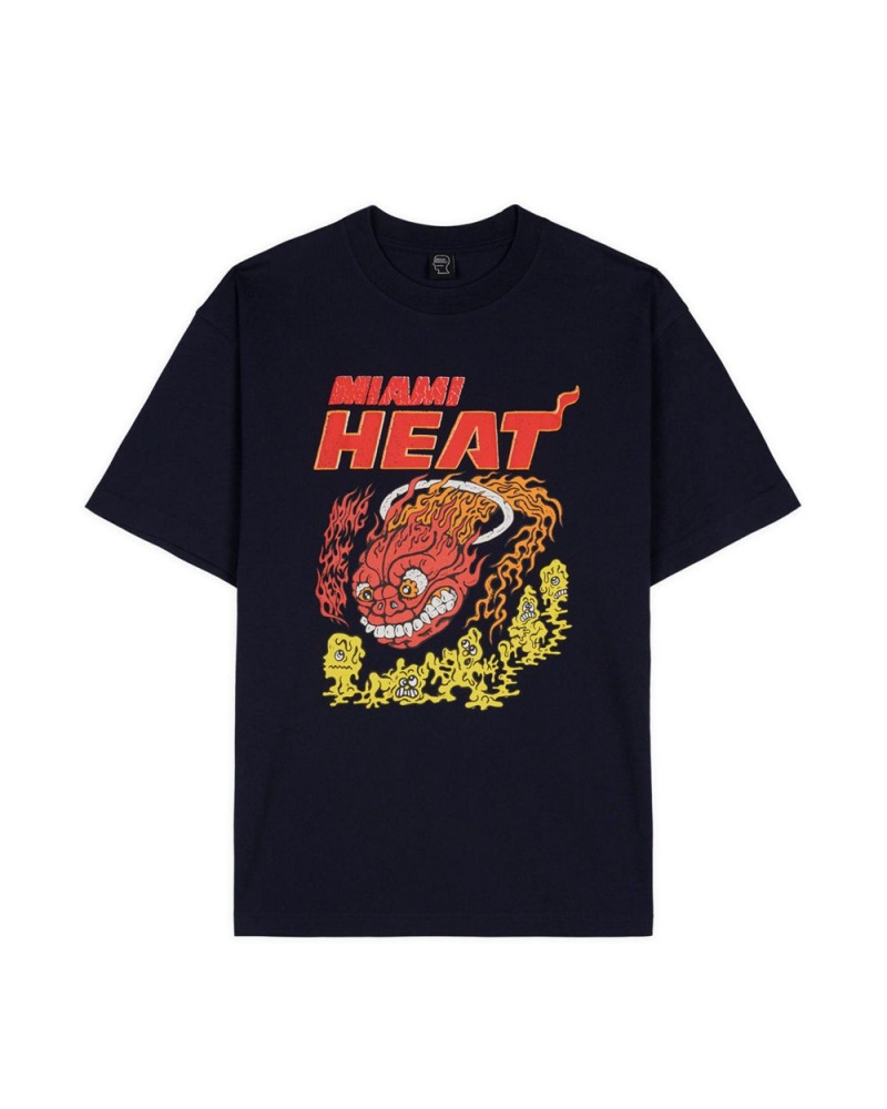 Navy Brain Dead X NBA Miami Heat T-Shirt | USA QLTH80514