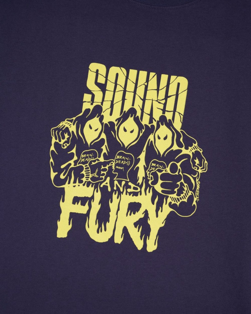 Navy Brain Dead X Spoiler Sound & Fury T-Shirt | USA NIZP18465