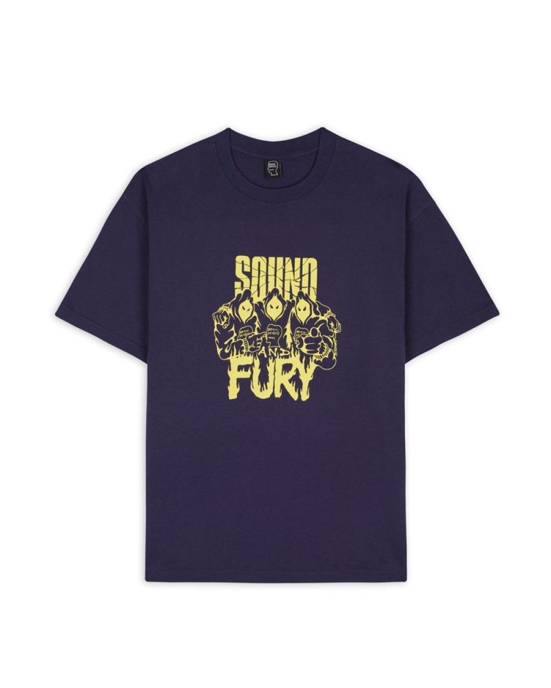 Navy Brain Dead X Spoiler Sound & Fury T-Shirt | USA NIZP18465