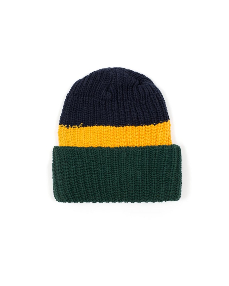 Navy Gold Brain Dead Logo Head Marl Beanie | USA SPOI31069