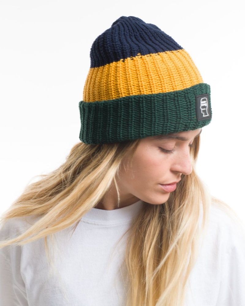 Navy Gold Brain Dead Logo Head Marl Beanie | USA SPOI31069