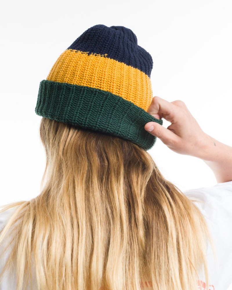 Navy Gold Brain Dead Logo Head Marl Beanie | USA SPOI31069