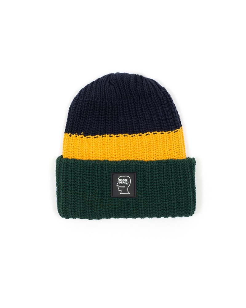 Navy Gold Brain Dead Logo Head Marl Beanie | USA SPOI31069