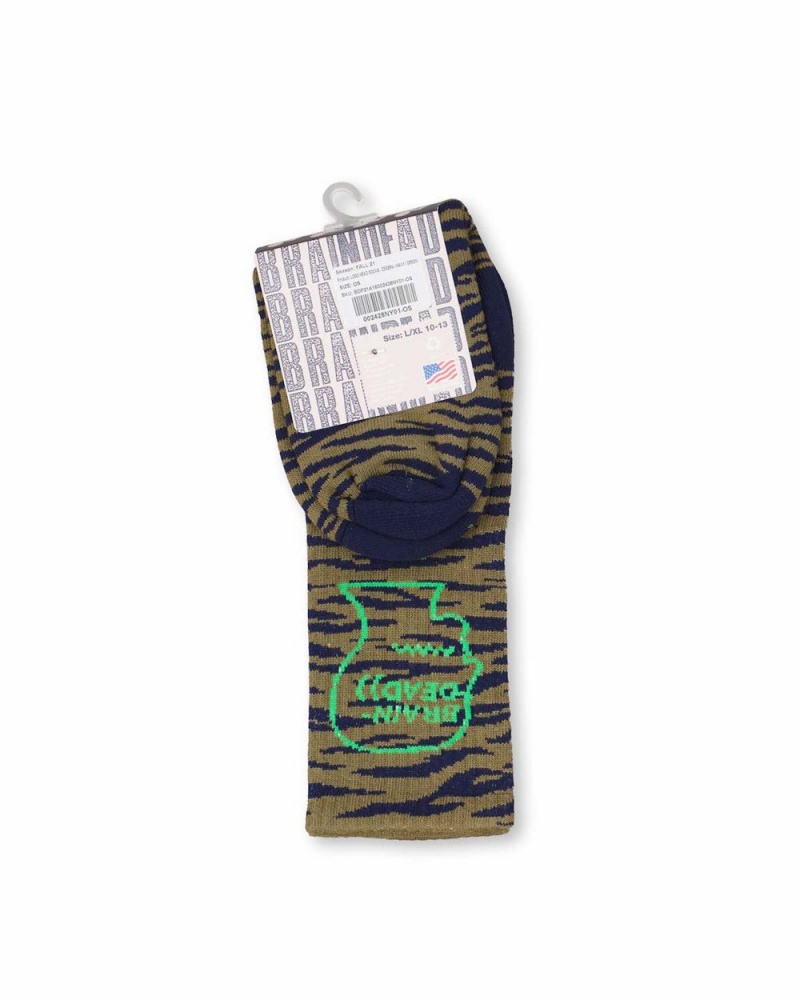 Navy Green Brain Dead Logo Head Socks | USA XGPK60152