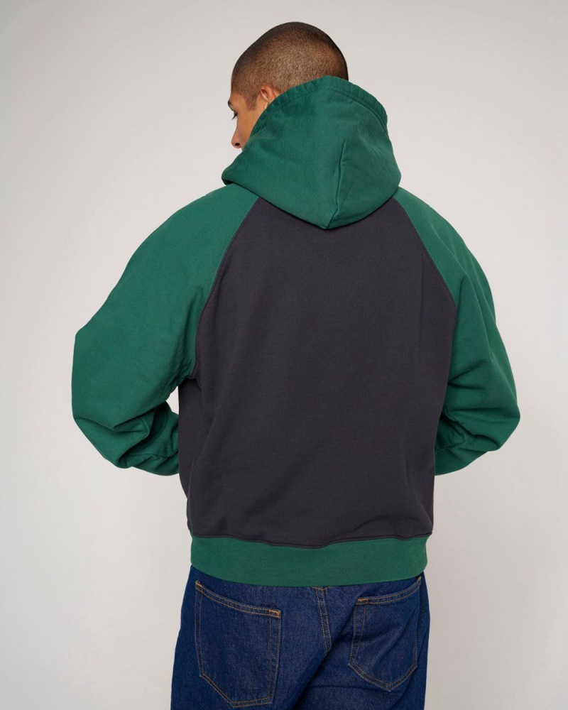 Navy Green Brain Dead Pigment Wash Logo Head Raglan Hoodie | USA AWLJ43170