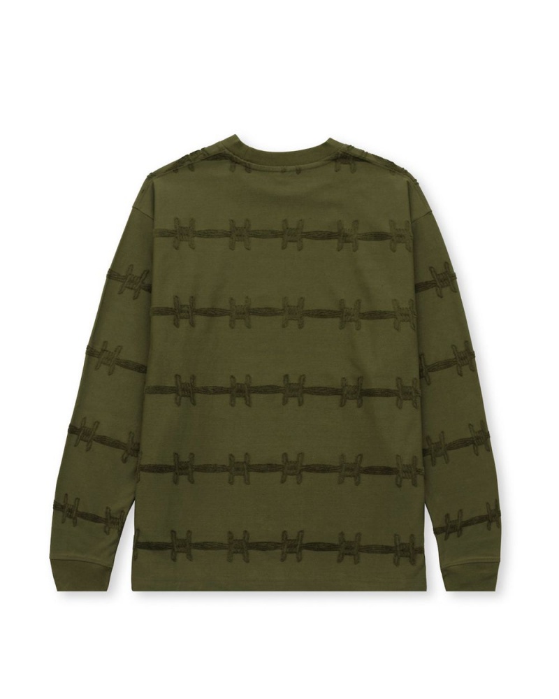 Olive Brain Dead Barbed Wire Burnout Long Sleeve T-Shirt | USA QSZT01563