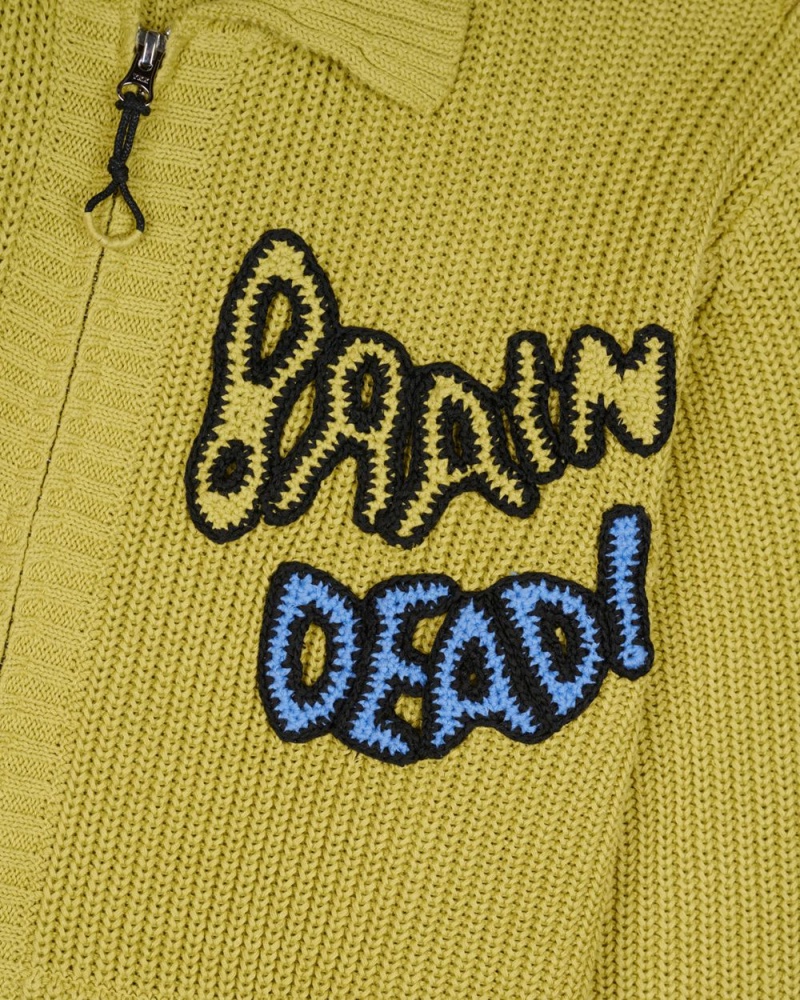 Olive Brain Dead Buggin' Out Crochet Zip Cardigan | USA RYFB80971