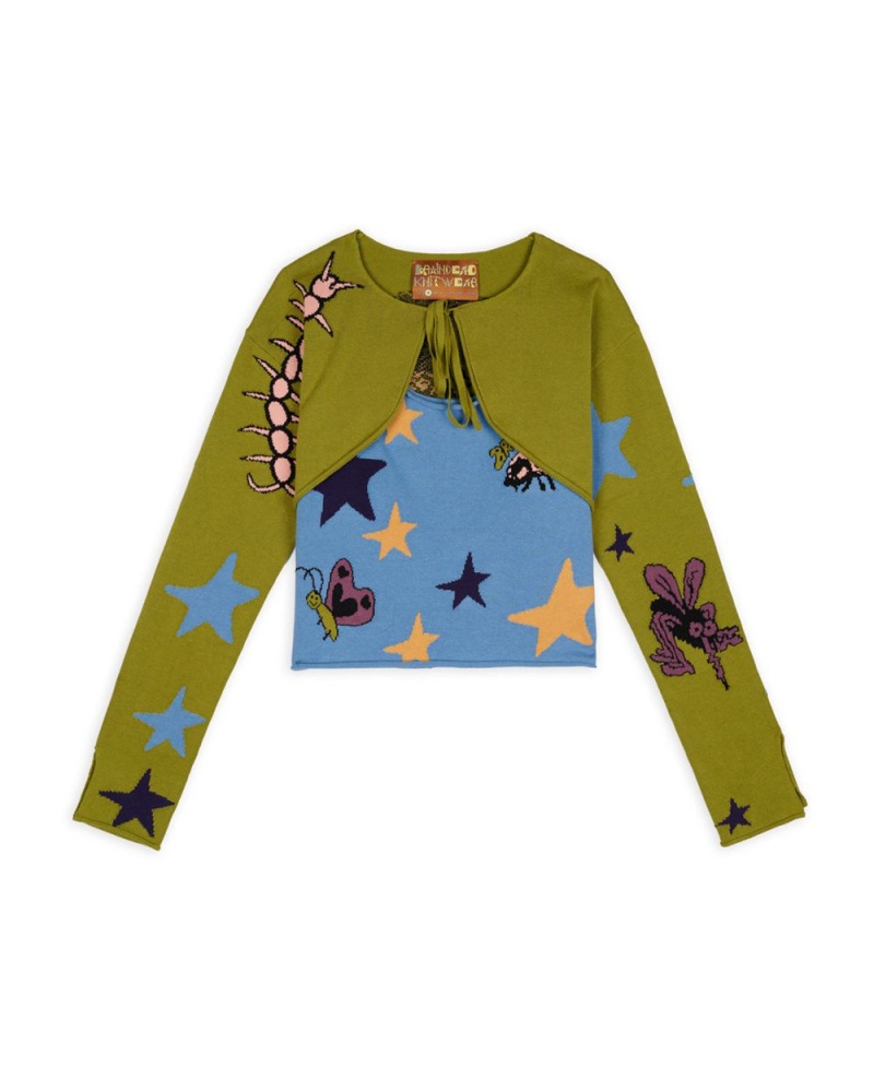 Olive Brain Dead Buggin\' Out Neppy Bolero Sleeve & Top Set Cardigan | USA TOPZ50219