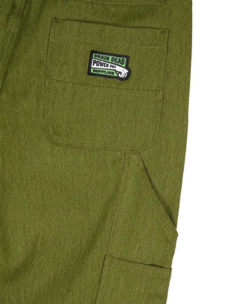 Olive Brain Dead Bull Denim Double Knee Utility Pant | USA GFHE85647