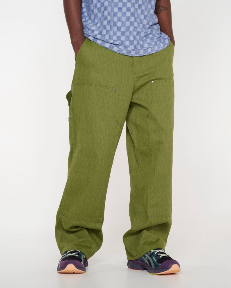 Olive Brain Dead Bull Denim Double Knee Utility Pant | USA GFHE85647