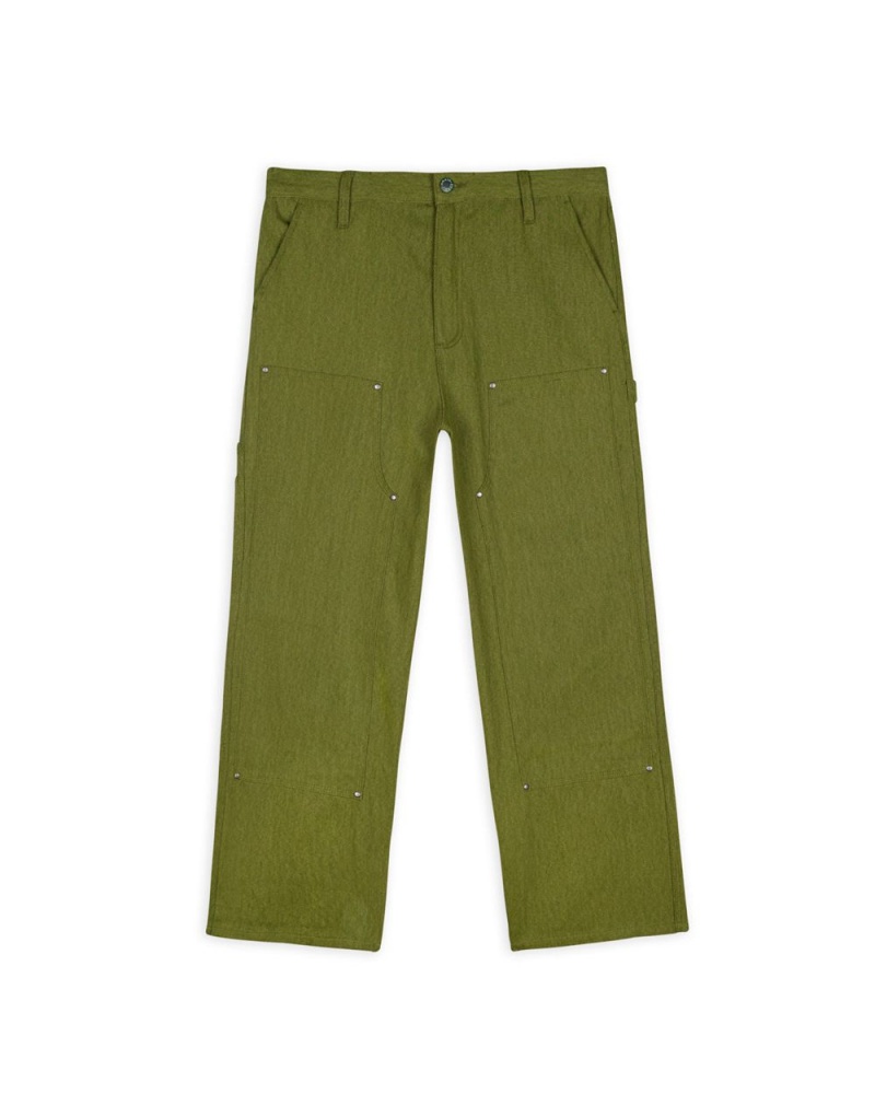 Olive Brain Dead Bull Denim Double Knee Utility Pant | USA GFHE85647