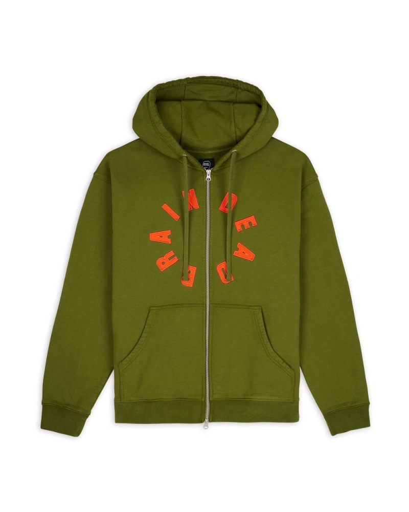 Olive Brain Dead Collegiate Zip Up Hoodie | USA VBOR23069