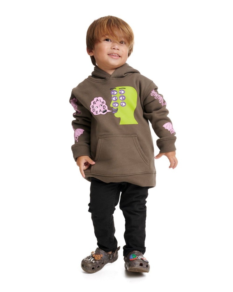 Olive Brain Dead Eye See You Kids Sweatshirt Hoodie | USA GIAY40672