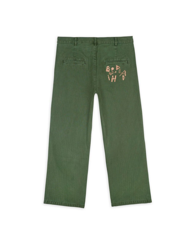 Olive Brain Dead Gastro Pigment Dyed Herringbone Pant | USA UITF47830